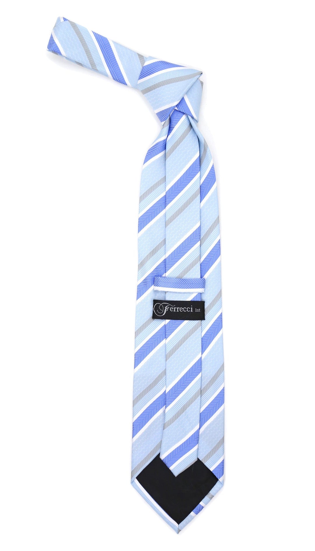 Microfiber Sky Blue Grey Striped Tie and Hankie Set - FHYINC best men&