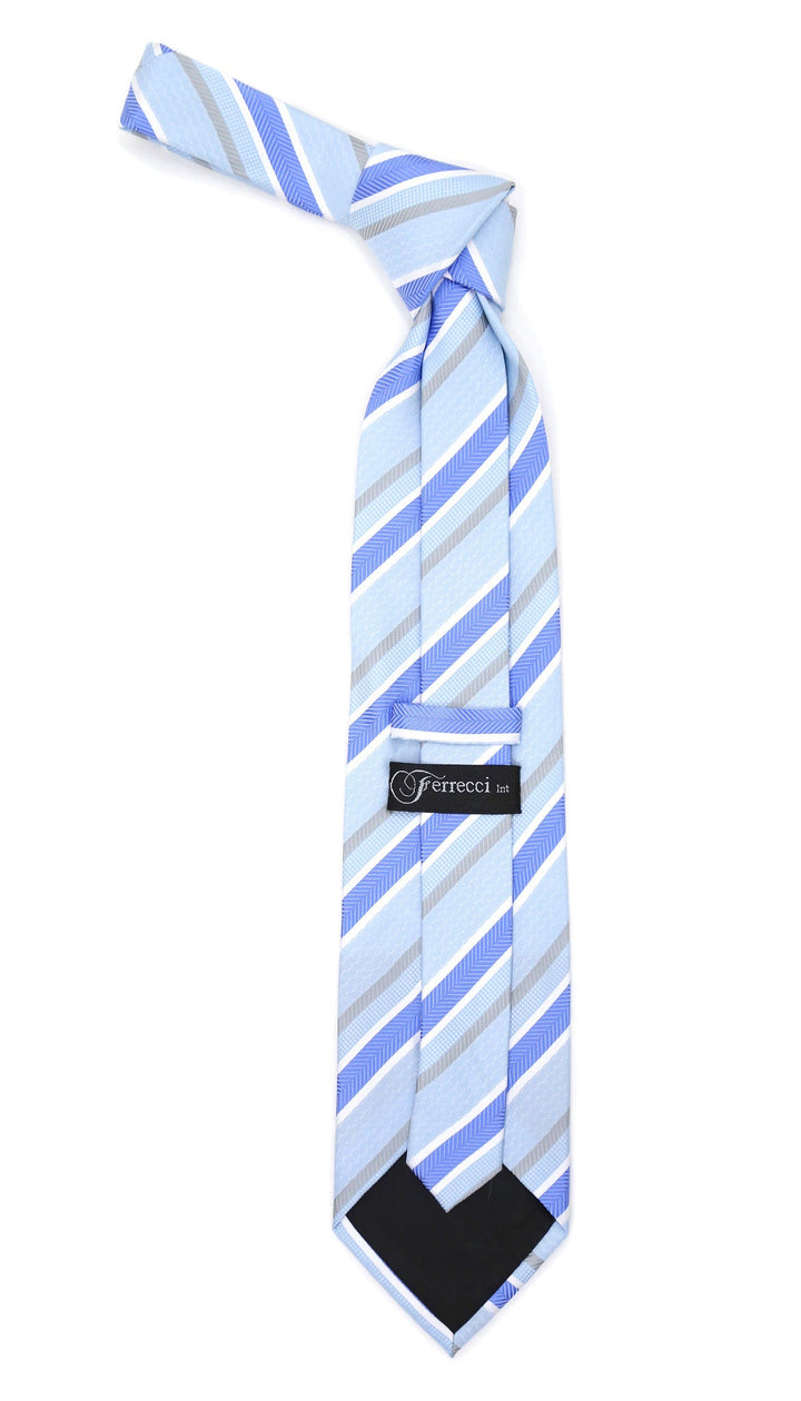 Microfiber Sky Blue Grey Striped Tie and Hankie Set - FHYINC best men&