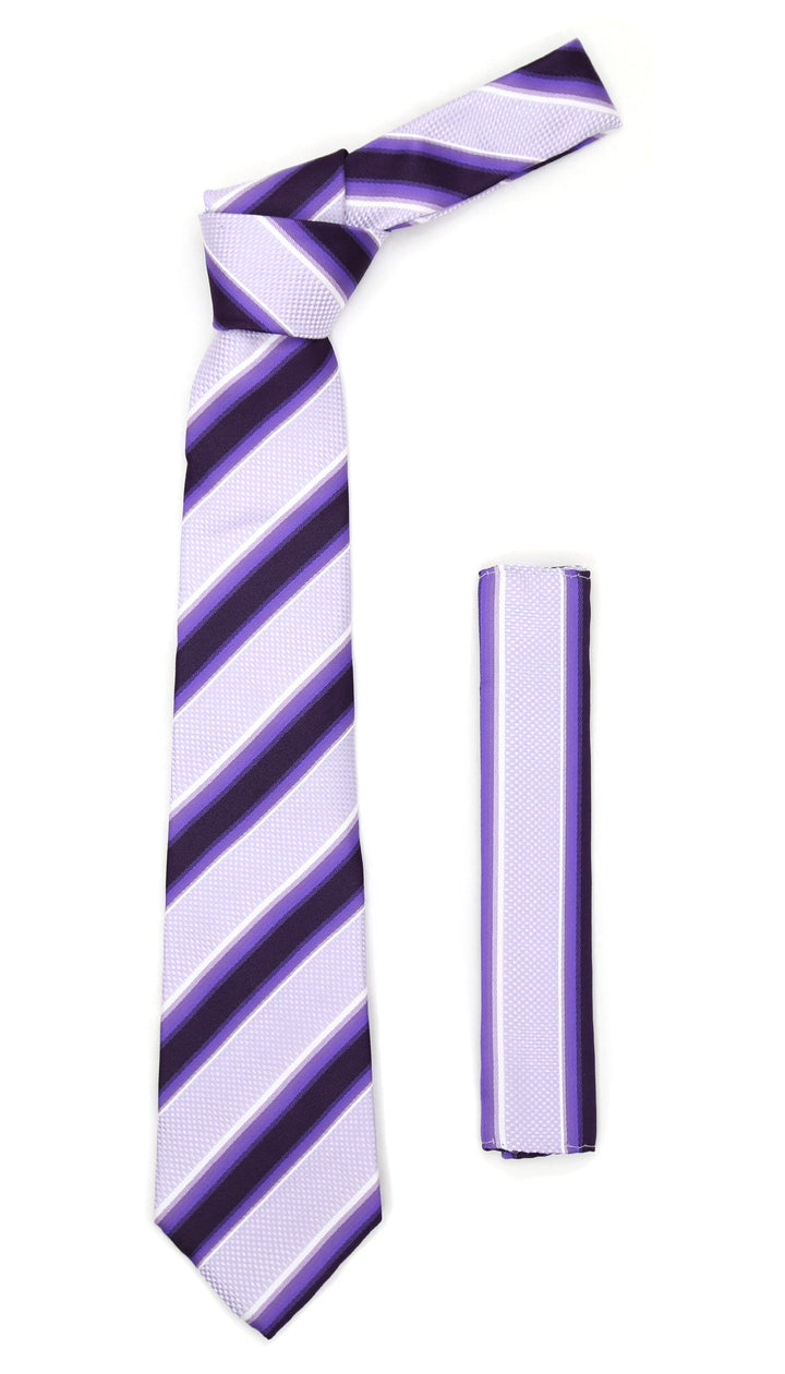 Microfiber Purple Lavender Striped Tie and Hankie Set - FHYINC best men&