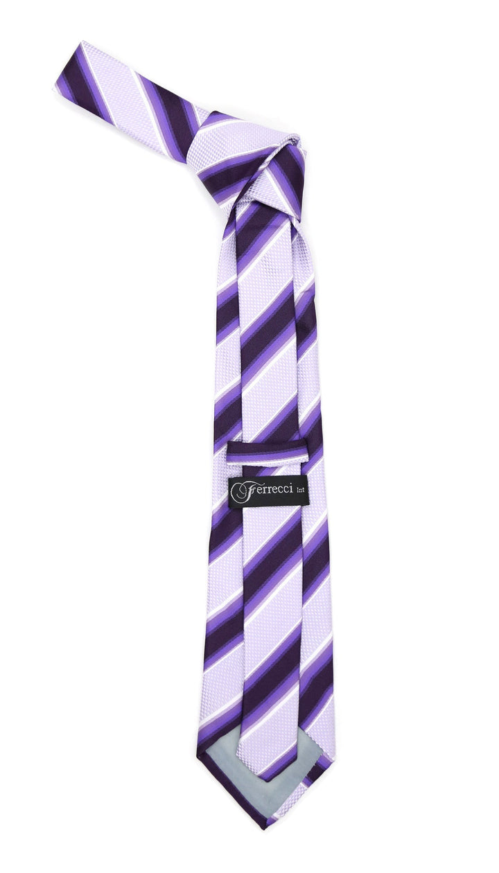 Microfiber Purple Lavender Striped Tie and Hankie Set - FHYINC best men&