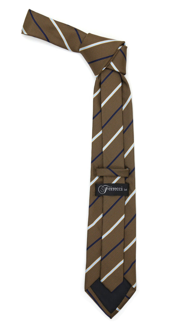 Microfiber Brown Baby Blue Striped Tie and Hankie Set - FHYINC best men&