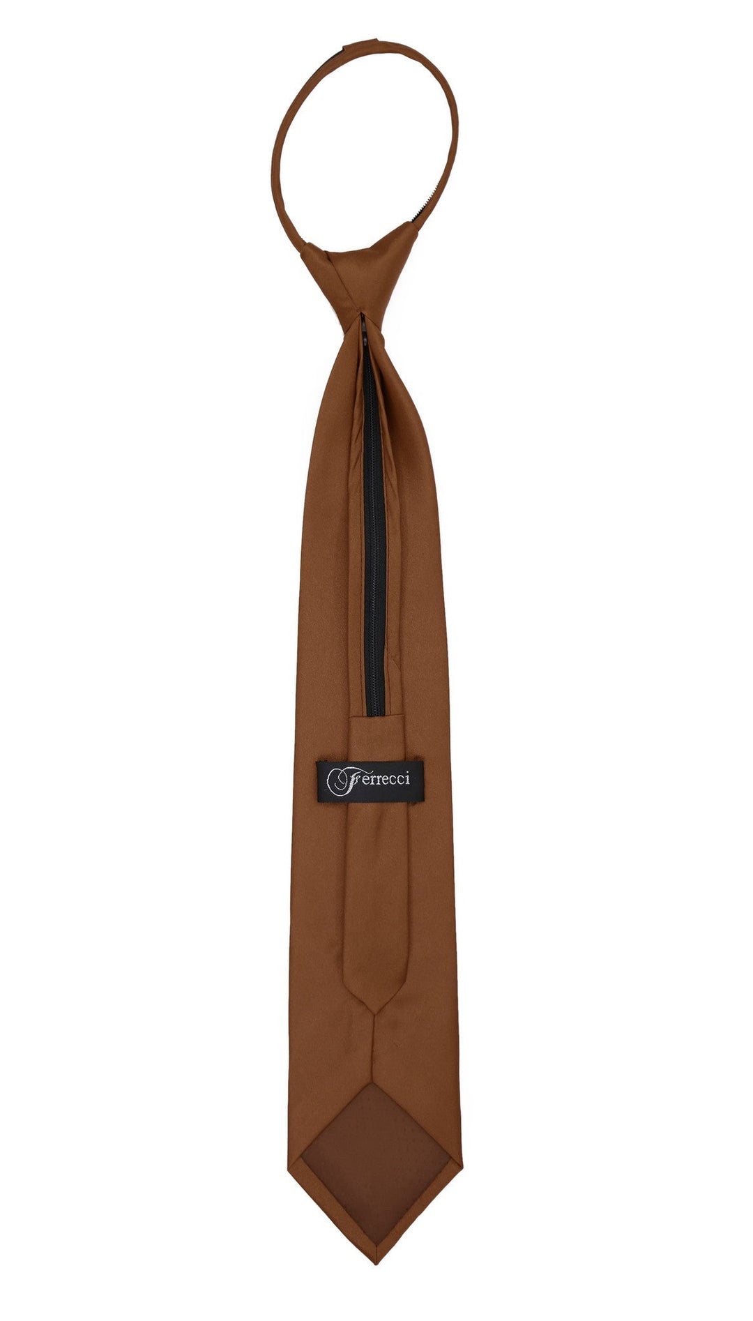Satine Brown Zipper Tie with Hankie Set - FHYINC best men&