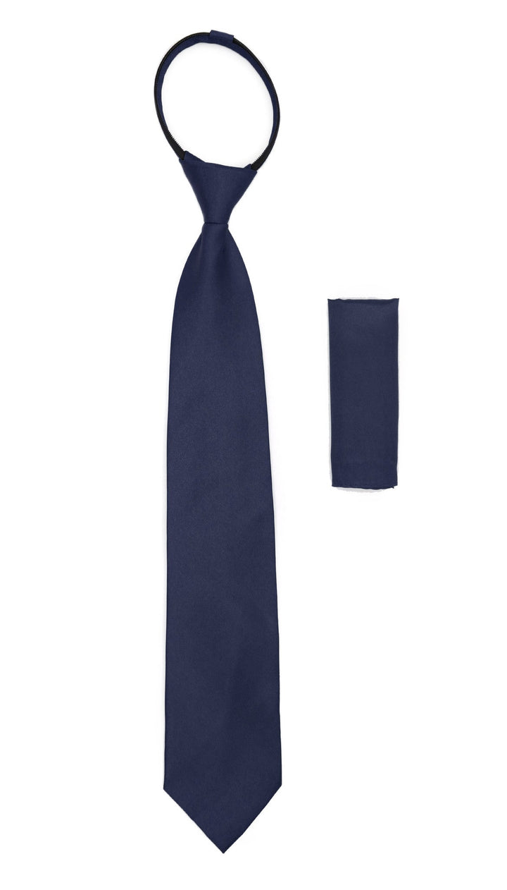Satine Navy Zipper Tie with Hankie Set - FHYINC best men&