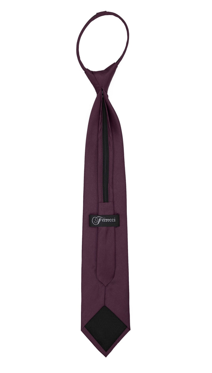 Satine Plum Zipper Tie with Hankie Set - FHYINC best men&