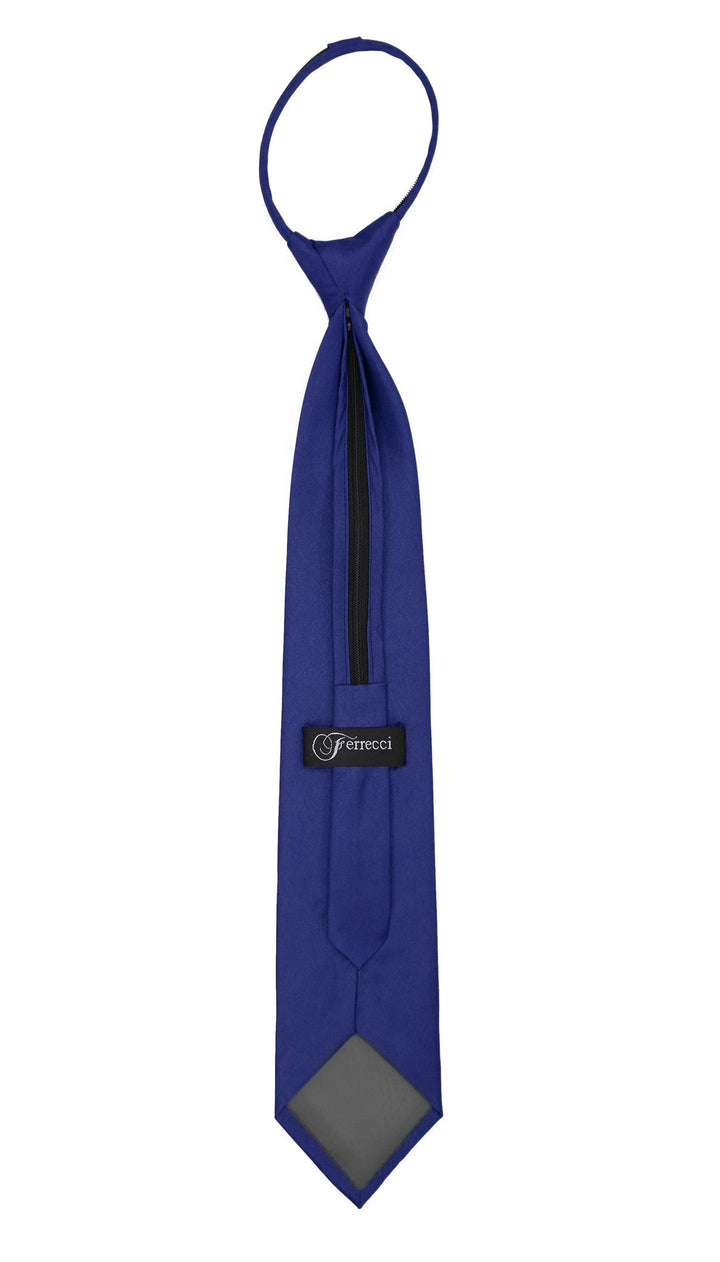 Satine Royal Blue Zipper Tie with Hankie Set - FHYINC best men&