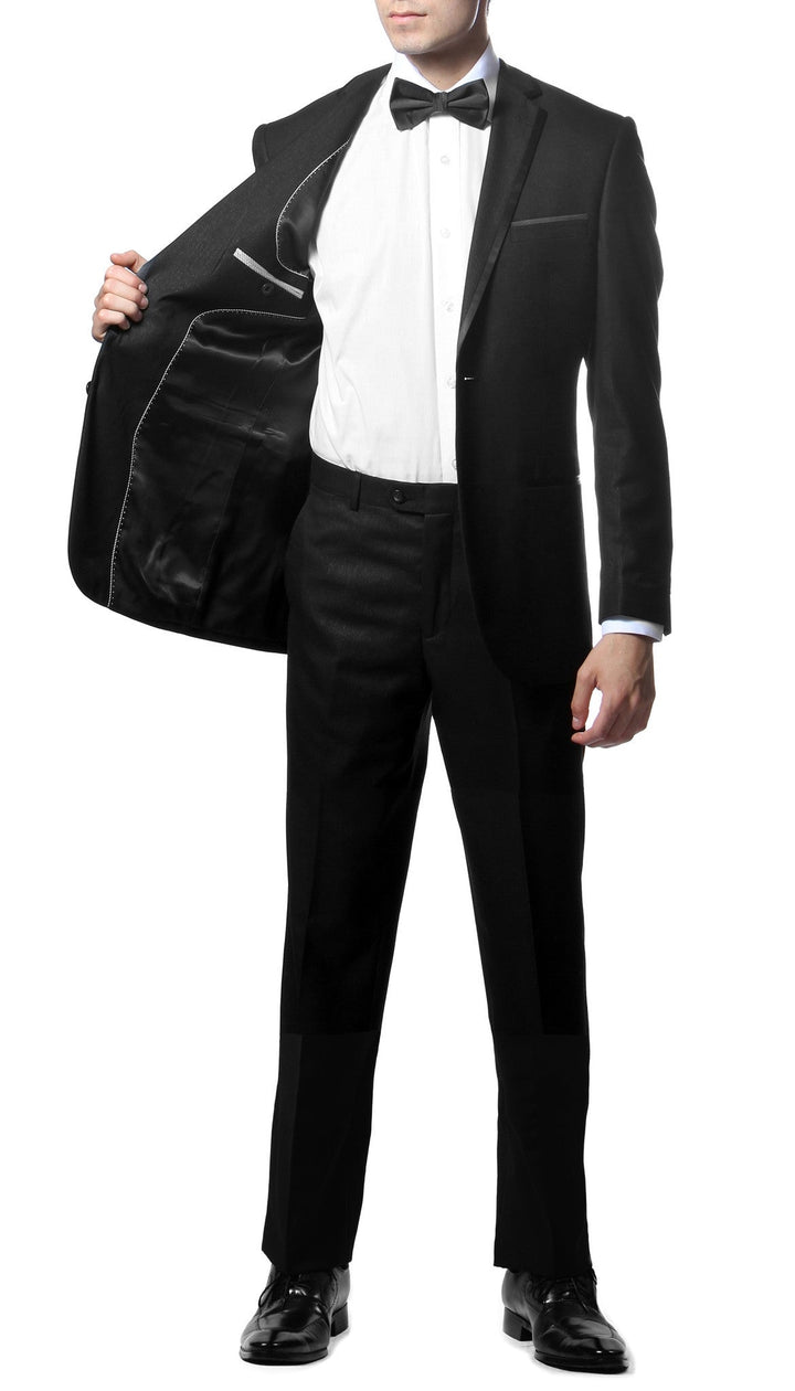 Slim Fit Notch Lapel TX100 Black 2pc Tuxedo - FHYINC best men&