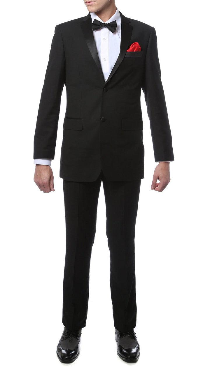 TX2000 2pc Black Slim Fit Notch Lapel Tuxedo - FHYINC best men&