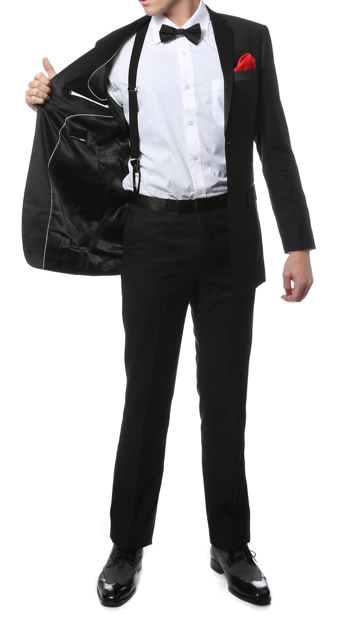 TX2000 2pc Black Slim Fit Notch Lapel Tuxedo - FHYINC best men&