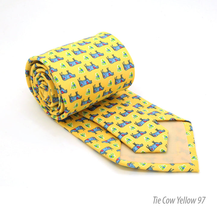 Cow Yellow Necktie with Handkerchief Set - FHYINC best men&