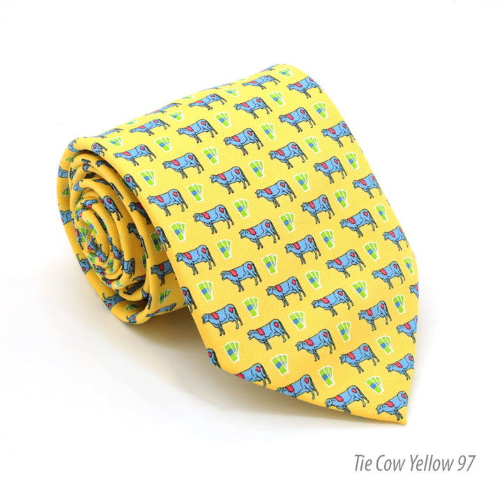 Cow Yellow Necktie with Handkerchief Set - FHYINC best men&