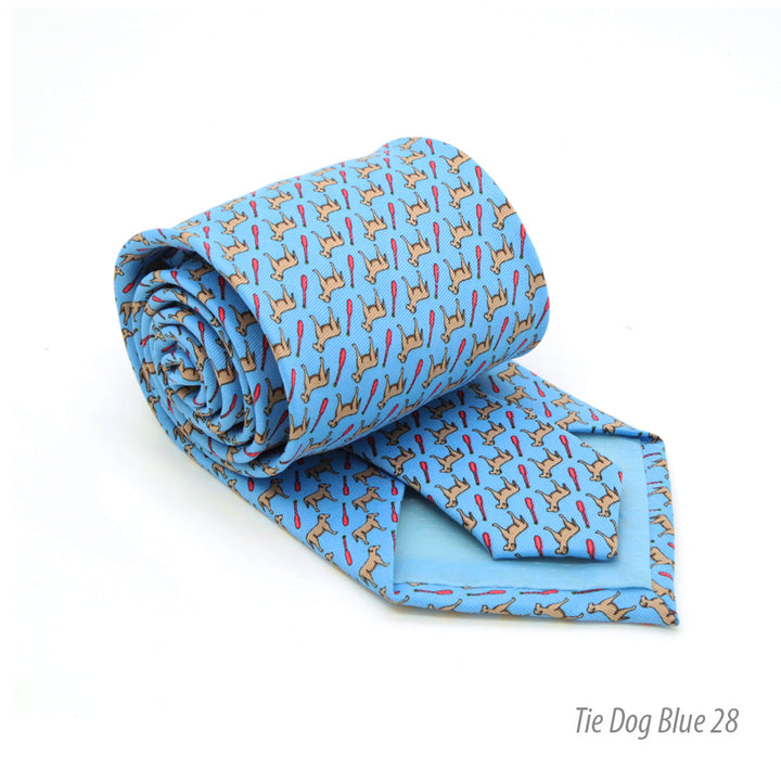 Dog Provence Blue Necktie with Handkerchief Set - FHYINC best men&