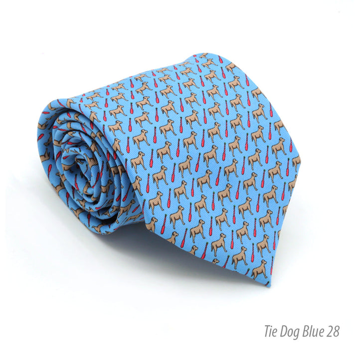 Dog Provence Blue Necktie with Handkerchief Set - FHYINC best men&