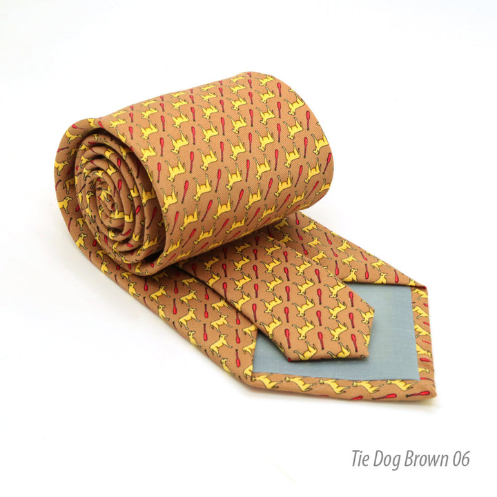 Dog Brown Necktie with Handkerchief Set - FHYINC best men&
