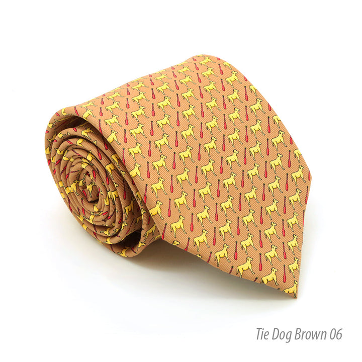 Dog Brown Necktie with Handkerchief Set - FHYINC best men&