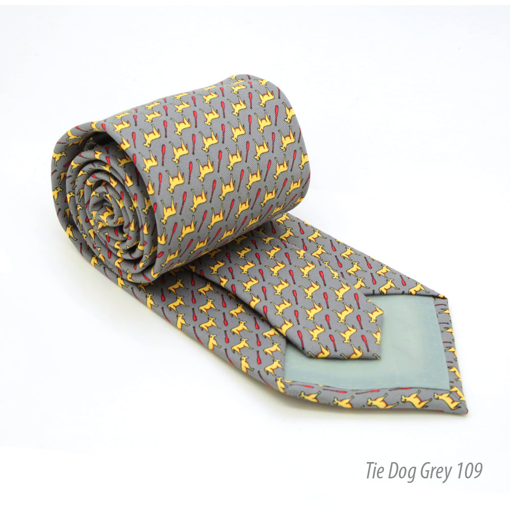 Dog Grey Necktie with Handkerchief Set - FHYINC best men&