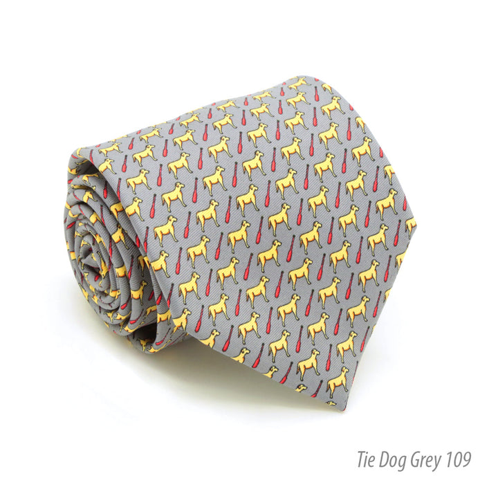 Dog Grey Necktie with Handkerchief Set - FHYINC best men&