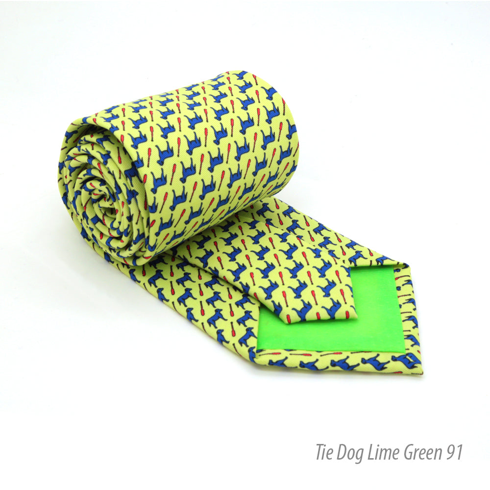 Dog Lime Green Necktie with Handkerchief Set - FHYINC best men&