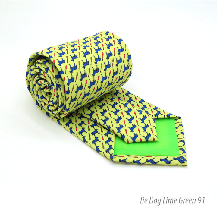 Dog Lime Green Necktie with Handkerchief Set - FHYINC best men&