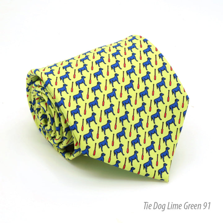 Dog Lime Green Necktie with Handkerchief Set - FHYINC best men&