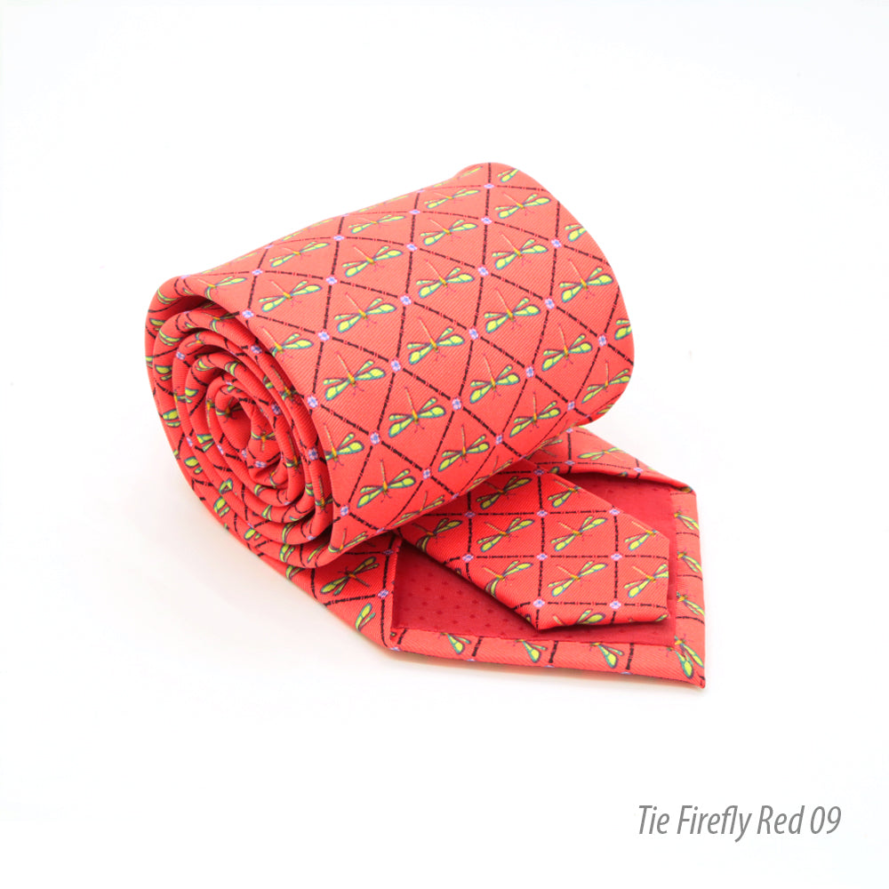 Firefly Red Necktie with Handkerchief Set - FHYINC best men's suits, tuxedos, formal men's wear wholesale