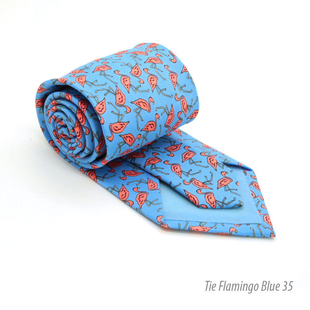 Flamingo Blue Necktie with Handkerchief Set - FHYINC best men&