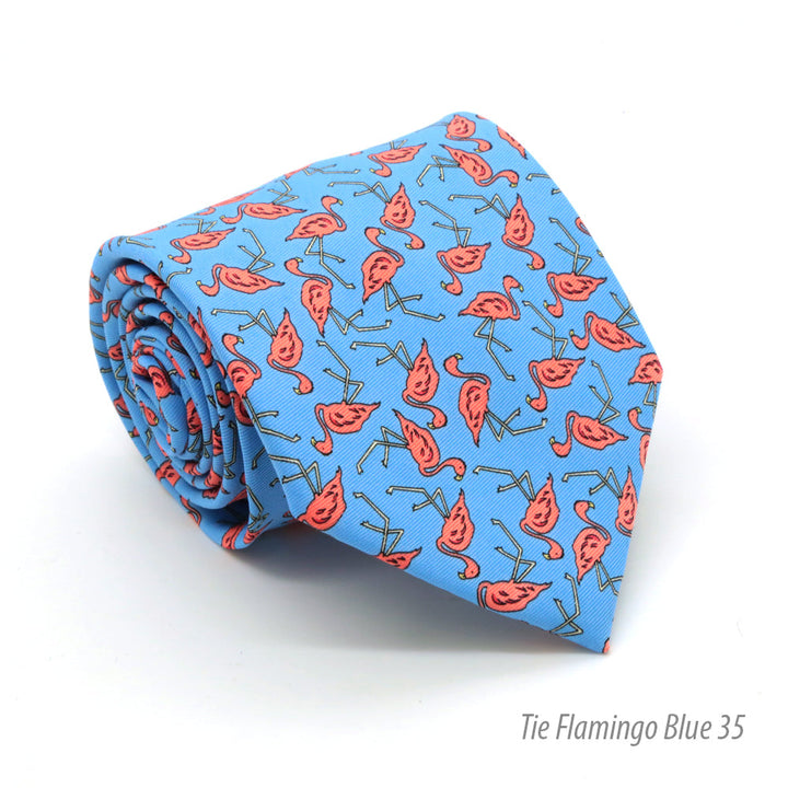 Flamingo Blue Necktie with Handkerchief Set - FHYINC best men&