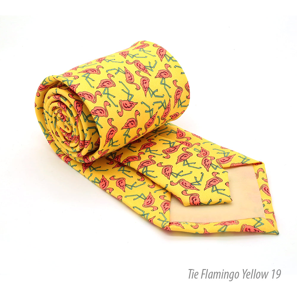 Flamingo Yellow Necktie with Handkerchief Set - FHYINC best men&