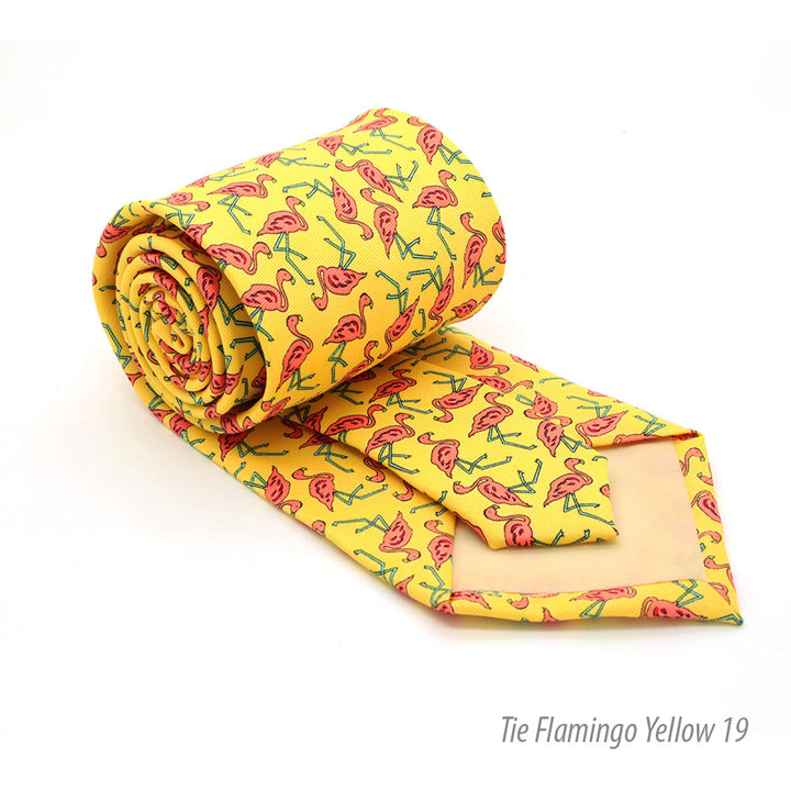Flamingo Yellow Necktie with Handkerchief Set - FHYINC best men&