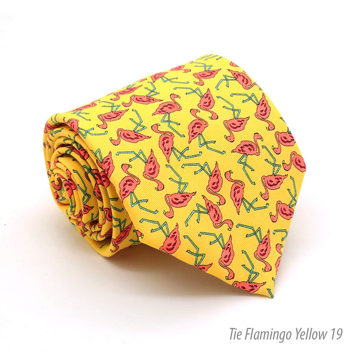 Flamingo Yellow Necktie with Handkerchief Set - FHYINC best men&