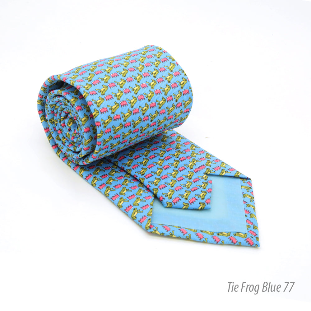 Frog Blue Necktie with Handkerchief Set - FHYINC best men&