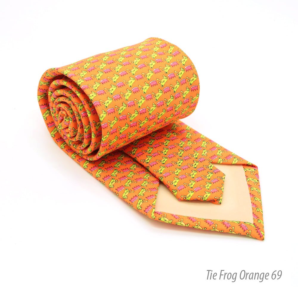Frog Orange Necktie with Handkerchief Set - FHYINC best men&