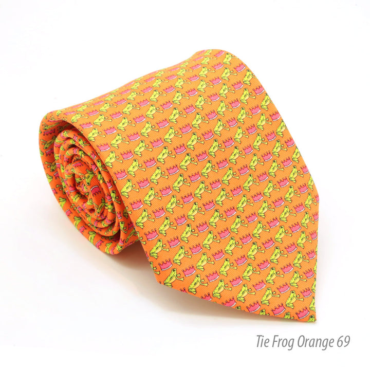 Frog Orange Necktie with Handkerchief Set - FHYINC best men&