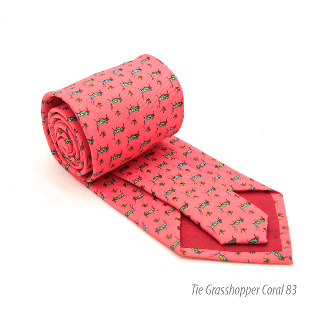 Grasshopper Coral Necktie with Handkerchief Set - FHYINC best men&