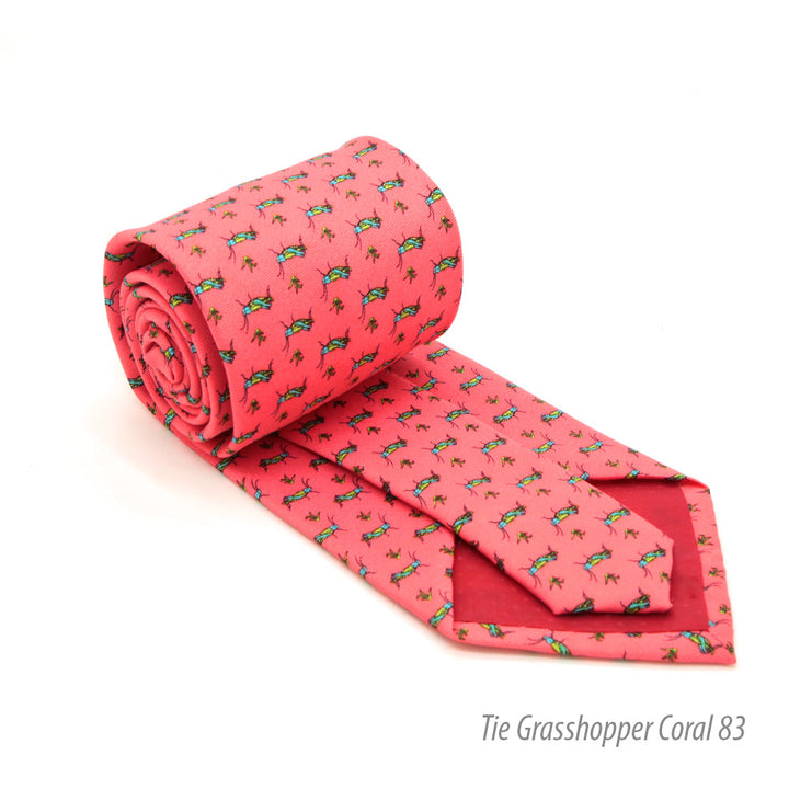 Grasshopper Coral Necktie with Handkerchief Set - FHYINC best men&