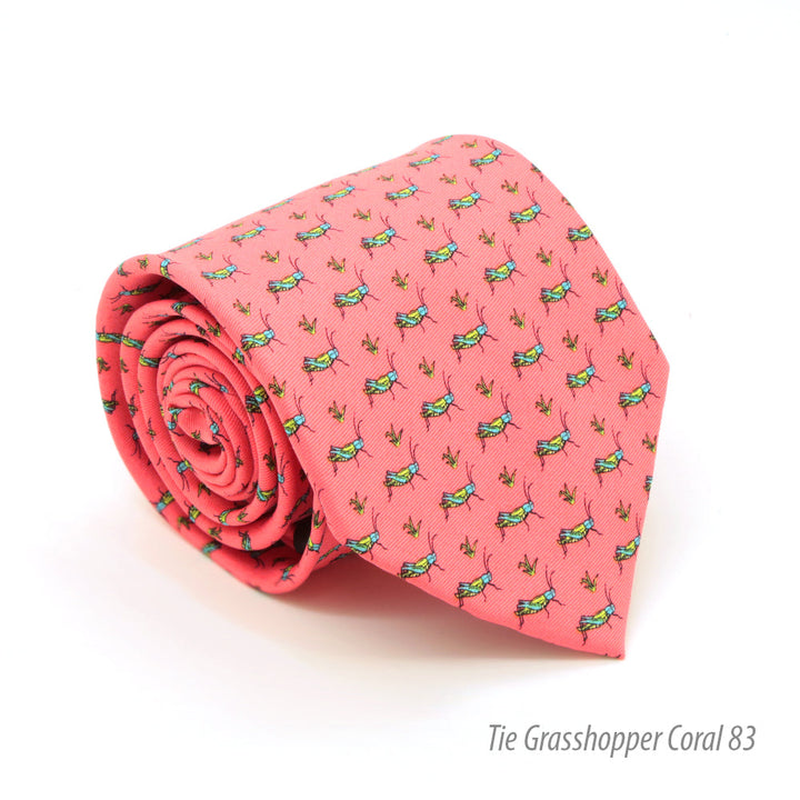 Grasshopper Coral Necktie with Handkerchief Set - FHYINC best men&