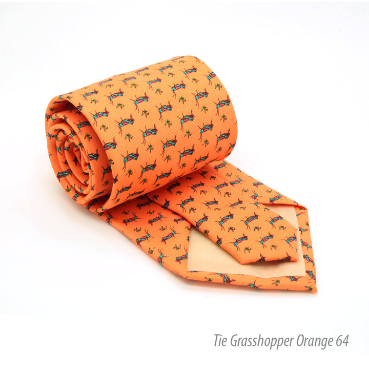 Grasshopper Orange Necktie with Handkerchief Set - FHYINC best men&