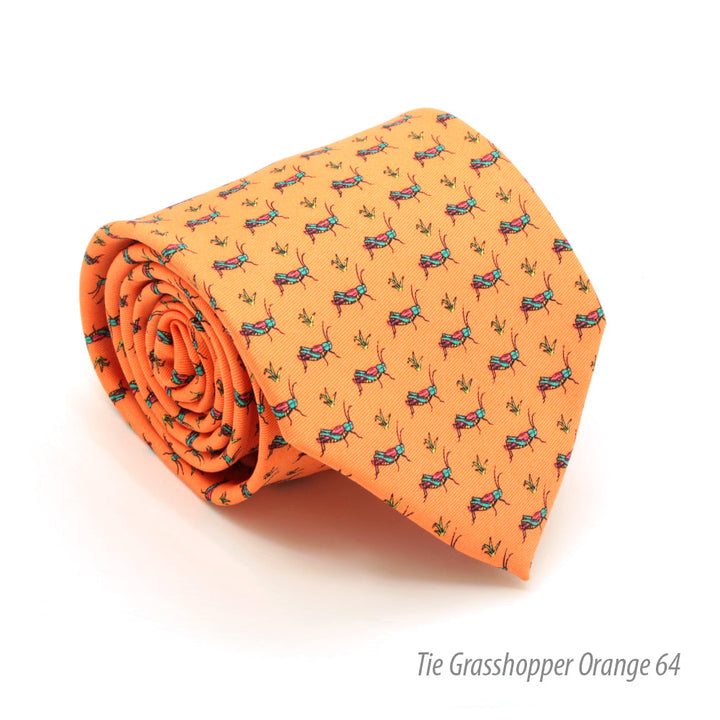 Grasshopper Orange Necktie with Handkerchief Set - FHYINC best men&