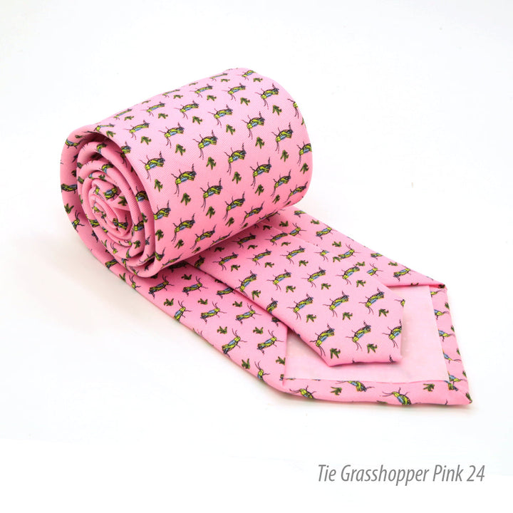 Grasshopper Pink Necktie with Handkerchief Set - FHYINC best men&