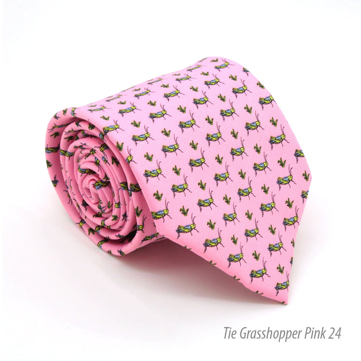 Grasshopper Pink Necktie with Handkerchief Set - FHYINC best men&