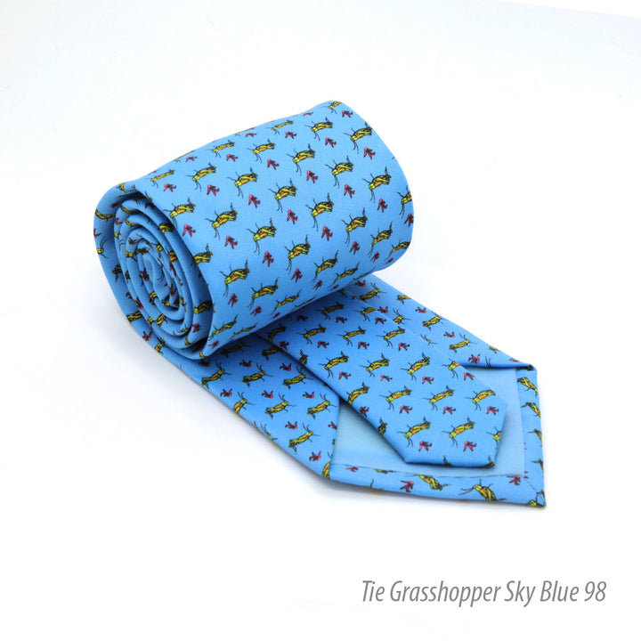 Grasshopper Sky Blue Necktie with Handkerchief Set - FHYINC best men&