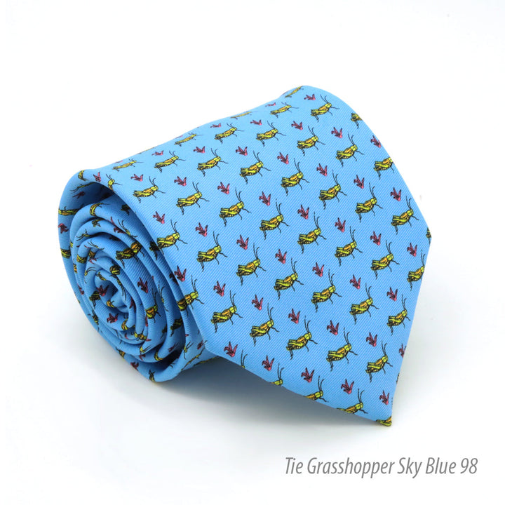 Grasshopper Sky Blue Necktie with Handkerchief Set - FHYINC best men&