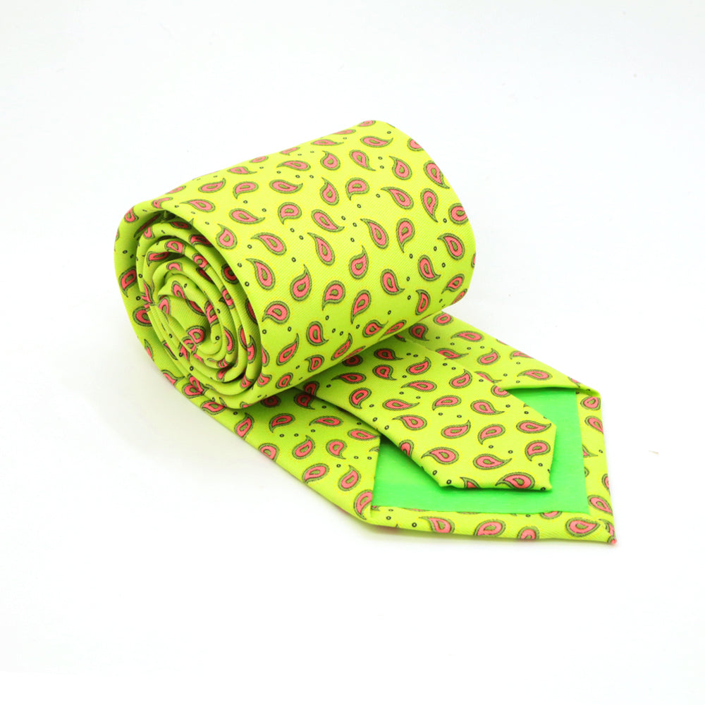 Paisley Lime Necktie with Handkerchief Set - FHYINC best men&
