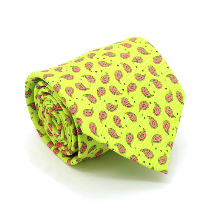 Paisley Lime Necktie with Handkerchief Set - FHYINC best men&