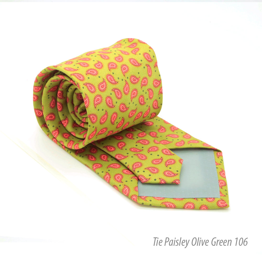 Paisley Olive Necktie with Handkerchief Set - FHYINC best men&