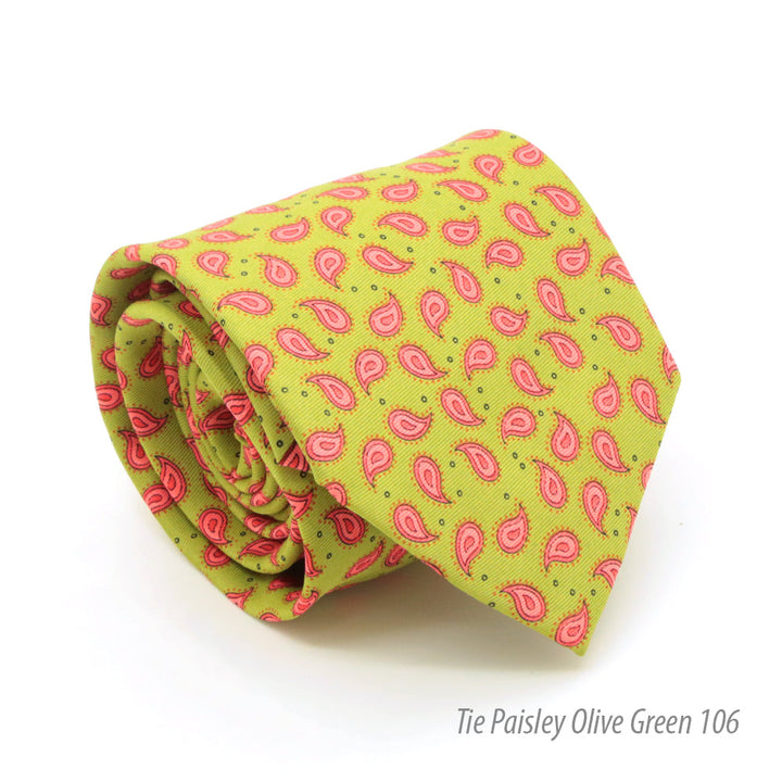 Paisley Olive Necktie with Handkerchief Set - FHYINC best men&