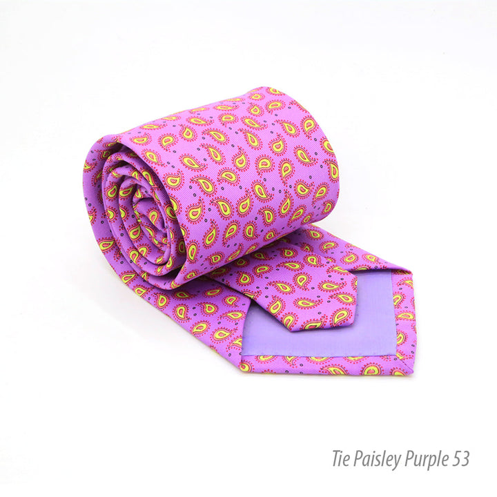 Paisley Purple Necktie with Handkerchief Set - FHYINC best men&