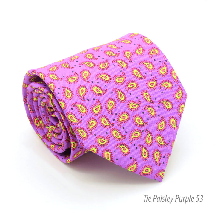 Paisley Purple Necktie with Handkerchief Set - FHYINC best men&