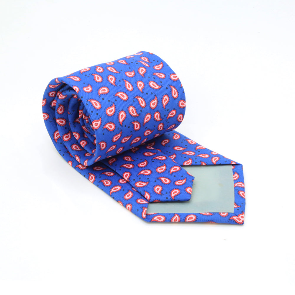 Paisley Royal Blue Necktie with Handkerchief Set - FHYINC best men&