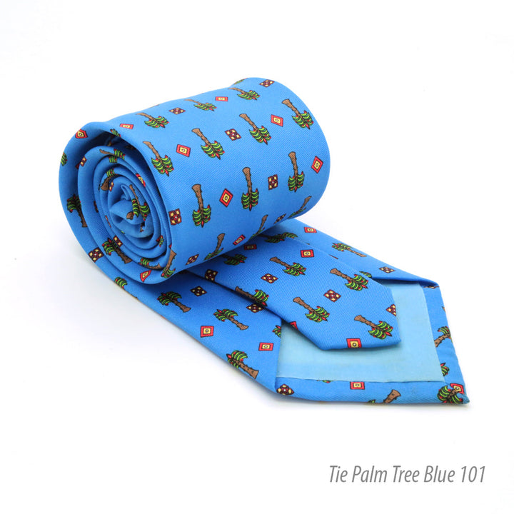 Palm Tree Blue Necktie with Handkerchief Set - FHYINC best men&
