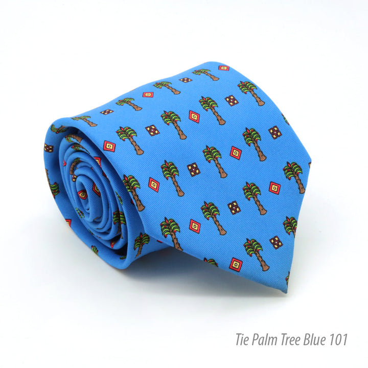 Palm Tree Blue Necktie with Handkerchief Set - FHYINC best men&
